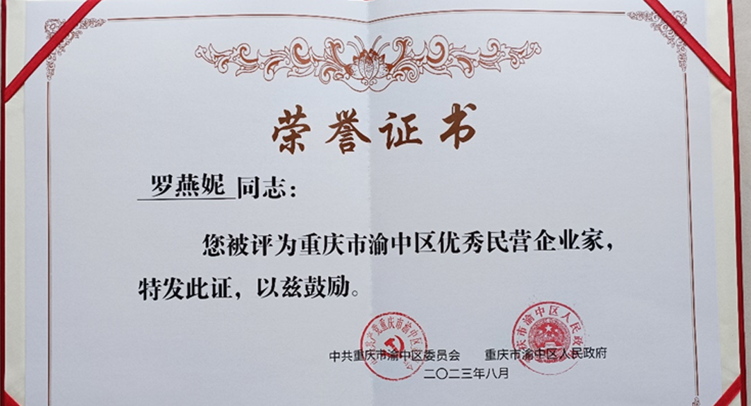 祝贺！云生集团重庆公司总经理罗燕妮被评为“重庆市渝中区优秀民营企业家”
